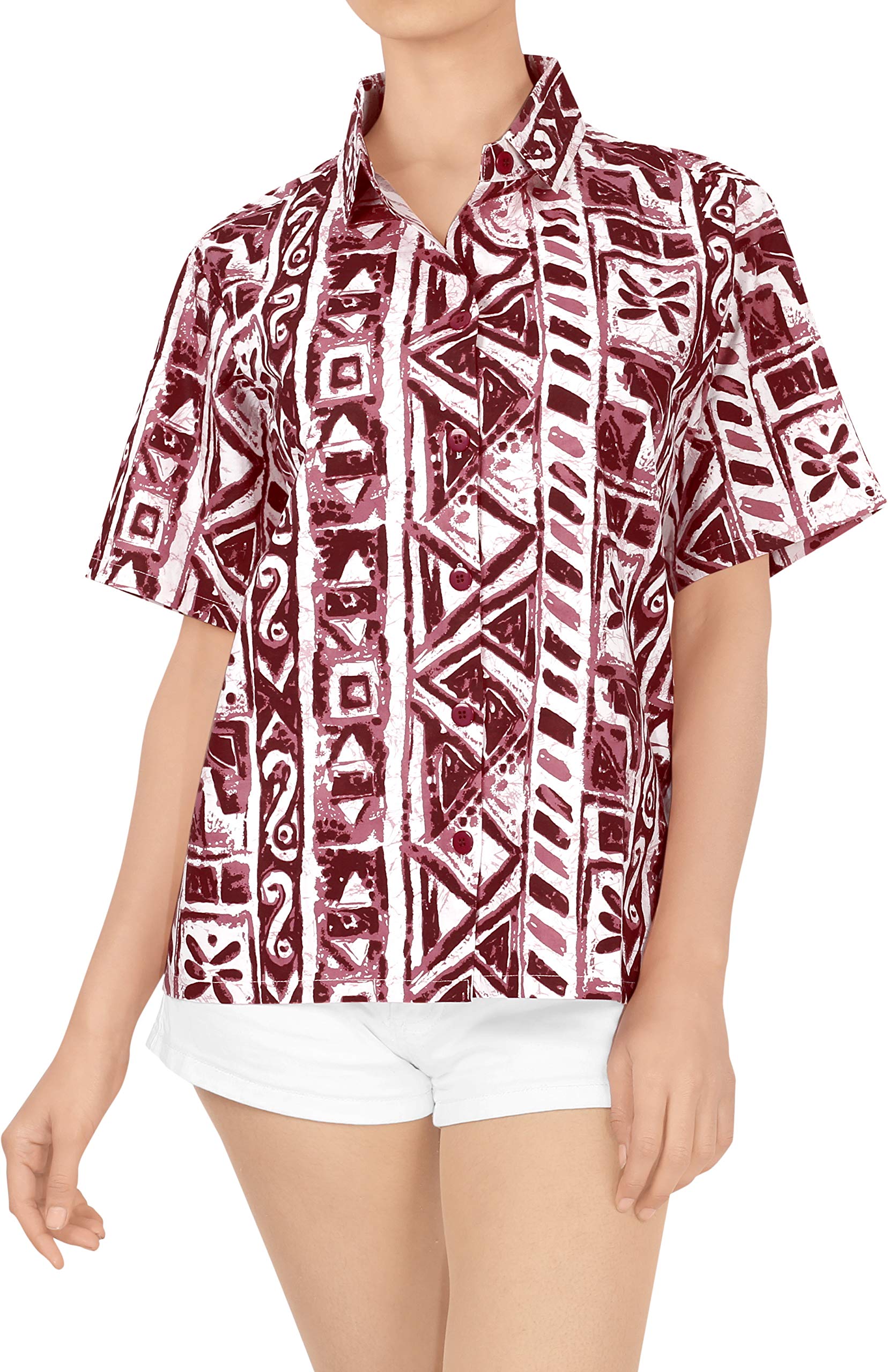 LA LEELA Women's Short Sleeve Hawaiian Print Dress Shirt - Casual Summer Beach Vacation Top for Tropical Outfits & Island Getaways
