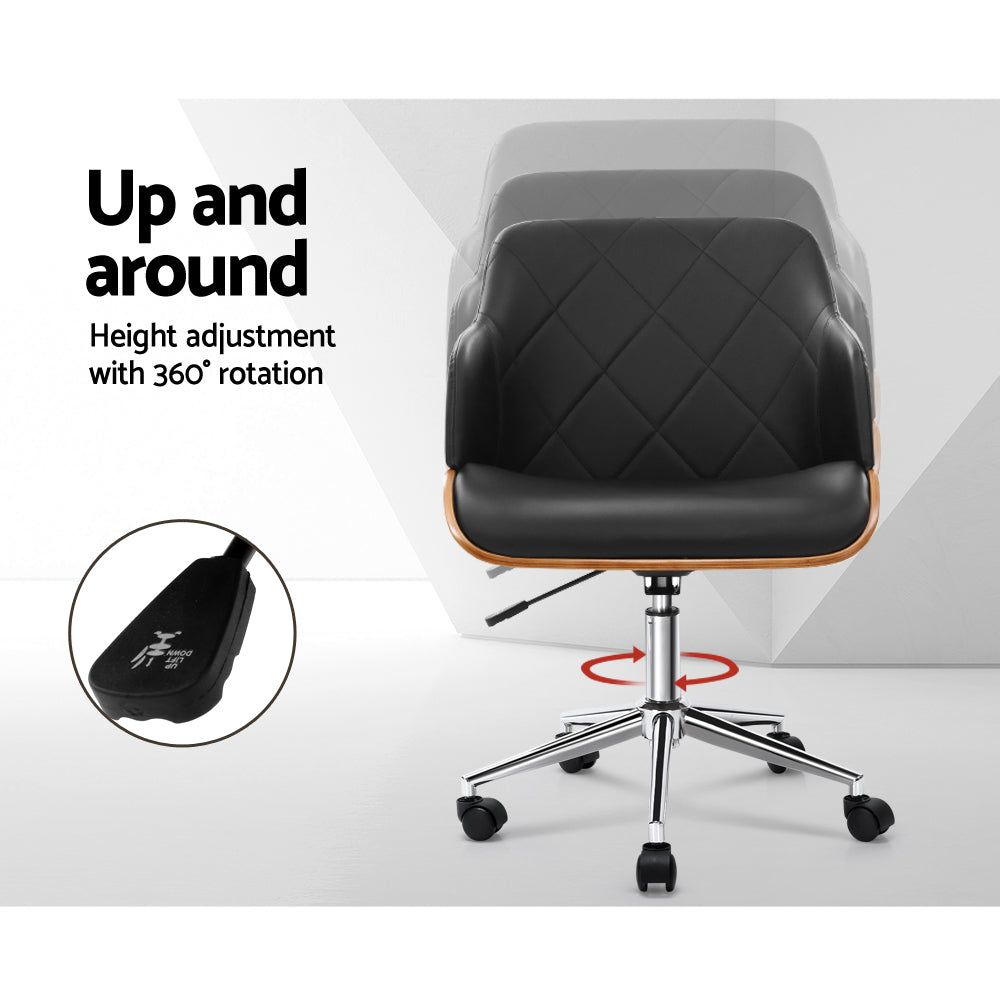 Ergonomic Wooden Office Chair with Fabric Seat - Black - Comfortable & Durable for Home Office, Study, or Workspace