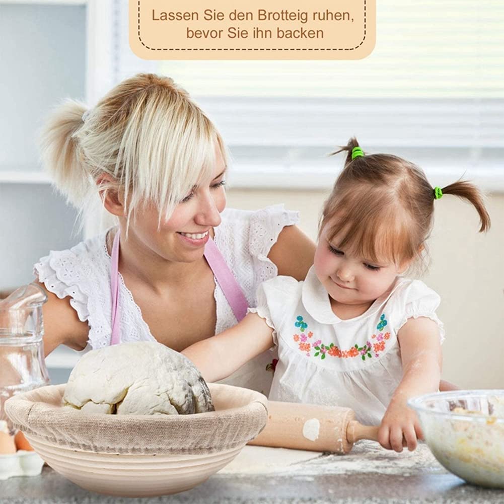 Round Banneton Proofing Basket Set with Linen Liners - 2 Bread Dough Rising Baskets & Dough Scraper for Artisan Sourdough Baking | Perfect for Home Bakers & Professional Bakeries