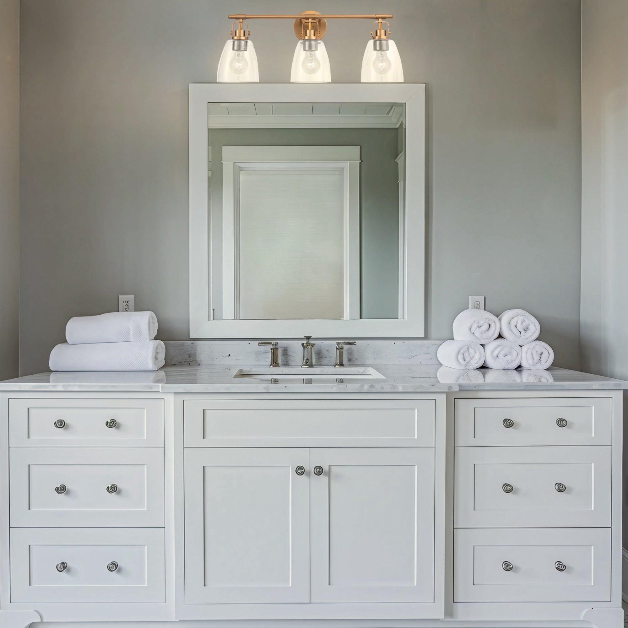 Modern Farmhouse 3-Light Bathroom Vanity Light - Brushed Nickel Finish, Adjustable Height - Perfect for Bathroom, Powder Room & Dressing Area Makeovers