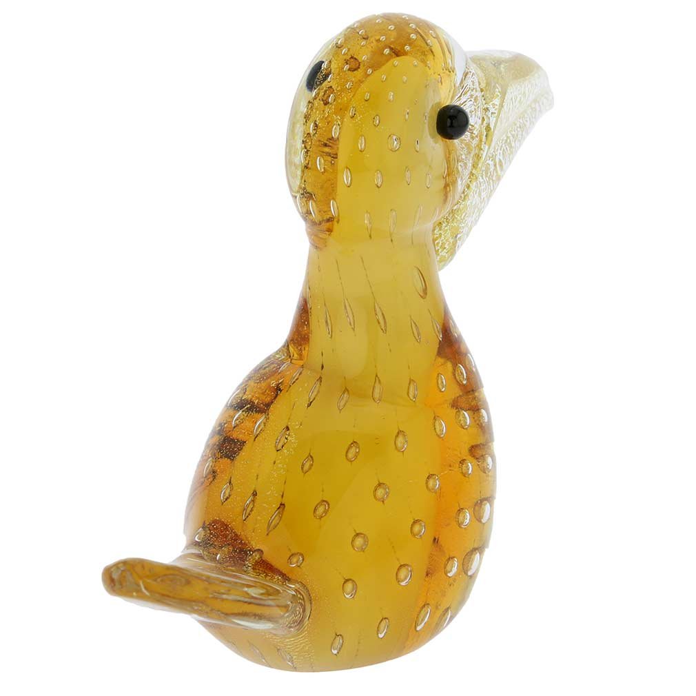 Authentic Murano Glass Toucan Figurine - Handcrafted Venetian Bullicante Art in Topaz Gold | Perfect for Home Decor, Gift, and Collectibles