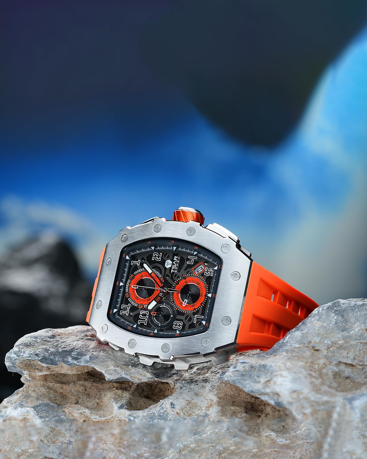 TSAR BOMBA Men's Luxury Chronograph Watch - Japanese Quartz Movement, Sapphire Crystal, 50M Water Resistant, Luminous Diver Watch with Rubber Strap - Perfect Gift for Him | Business, Casual & Outdoor Activities