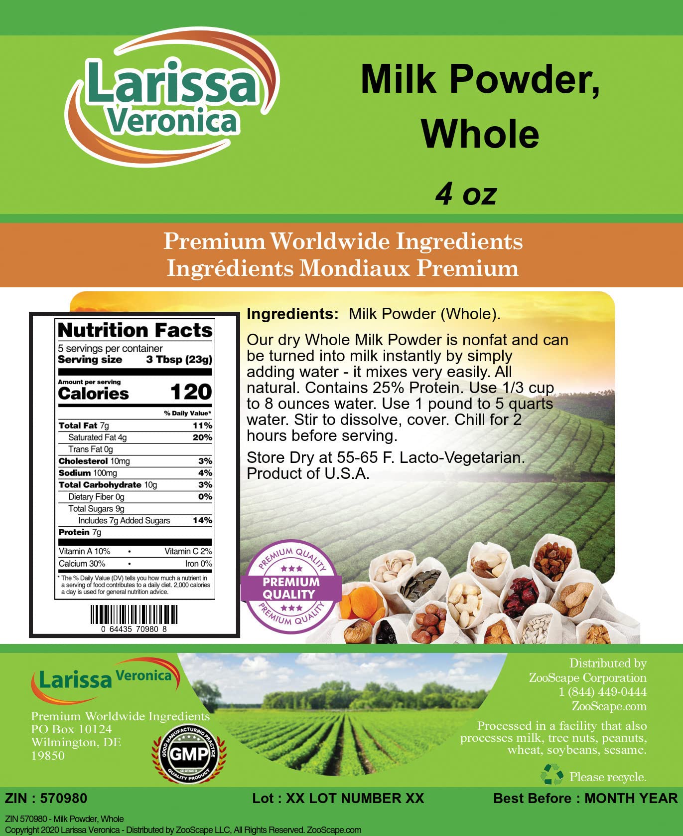 Organic Whole Milk Powder 4 oz (3-Pack) - Non-GMO, Rich in Calcium & Vitamin D - Perfect for Baking, Coffee Creamer, and Emergency Food Storage