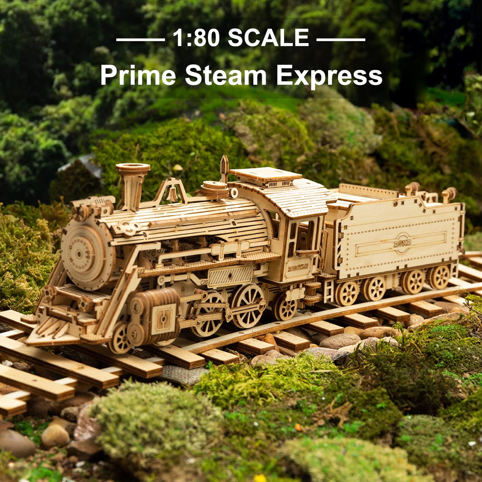 ROKR 3D Wooden Puzzle for Adults - DIY Mechanical Car Model Building Kit - Brain Teaser Toy Gift for Men, Women & Kids - Birthday & Christmas Present - Steam Train with Carriage - Perfect for Home Decoration, STEM Education & Family Bonding Activities