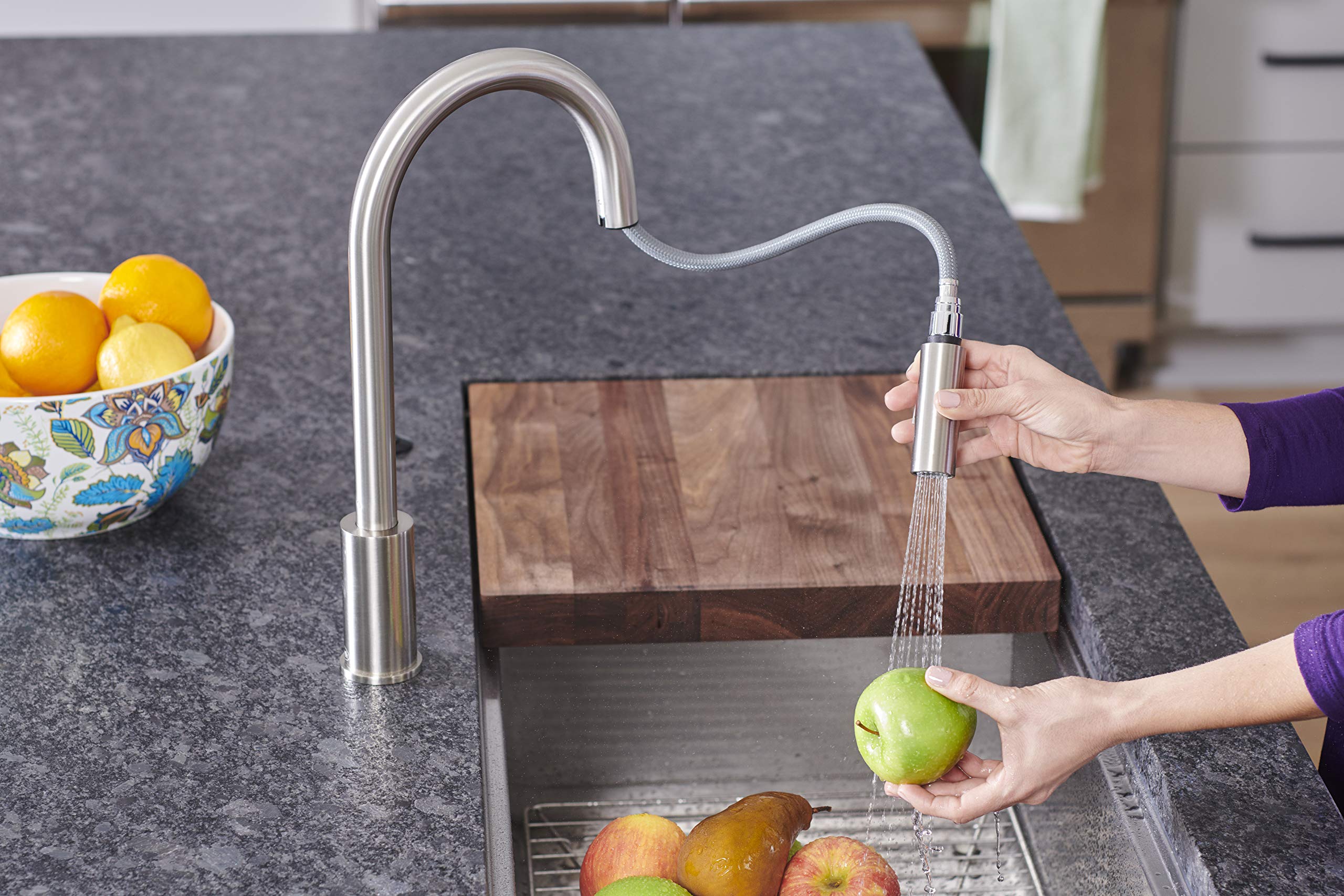 Pacific Bay Bellevue Swivel Kitchen Faucet with Pull-Down Sprayer - Brushed Satin Nickel Finish for Modern Kitchens | Perfect for Washing Dishes, Filling Pots & Daily Cooking Tasks