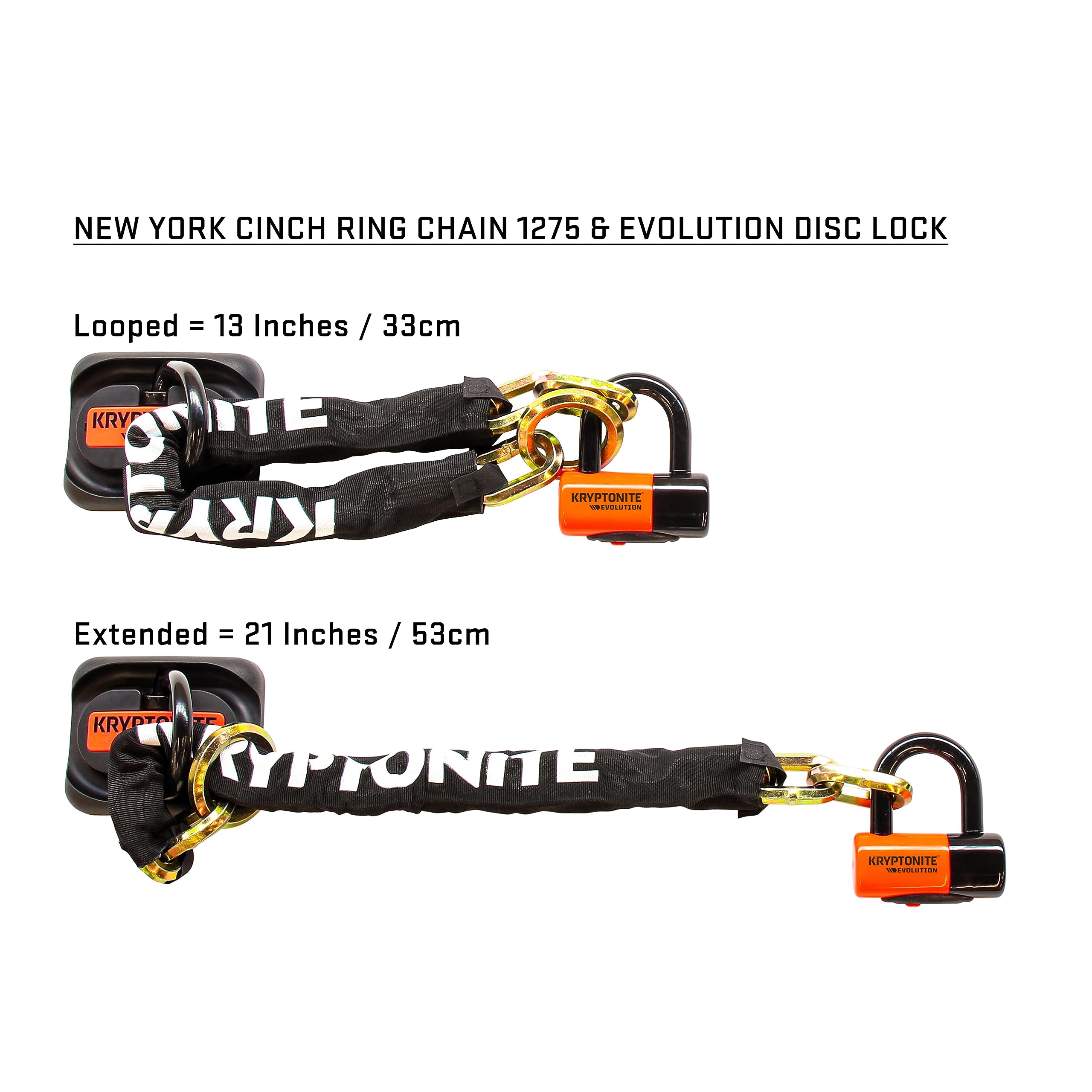 Kryptonite New York 1275 Heavy Duty 2.5 Feet Bike Chain Lock - Sold Secure Gold Rated Anti-Theft Bicycle Lock with Evolution Disc Lock & Keys for E-Bike, Motorcycle, Scooter - Perfect for Urban Commuting & Parking Security