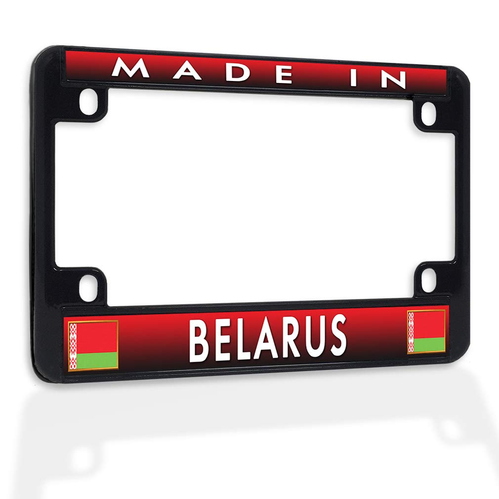 Premium Black Metal Insert Bike License Plate Frame - Weatherproof Motorcycle Accessory with 4 Solid Holes | Made in Belarus | Perfect for Harley, Cruiser & Sports Bikes