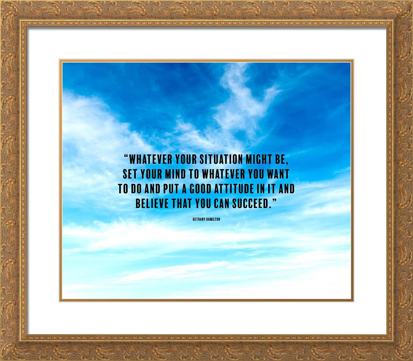 ArtsyQuotes 23x20 Inch Gold Ornate Frame with Double Matted Museum Quality Art Print - Bethany Hamilton Inspirational Quote Wall Decor for Home, Office & Gifts - 'Good Attitude' Motivational Poster
