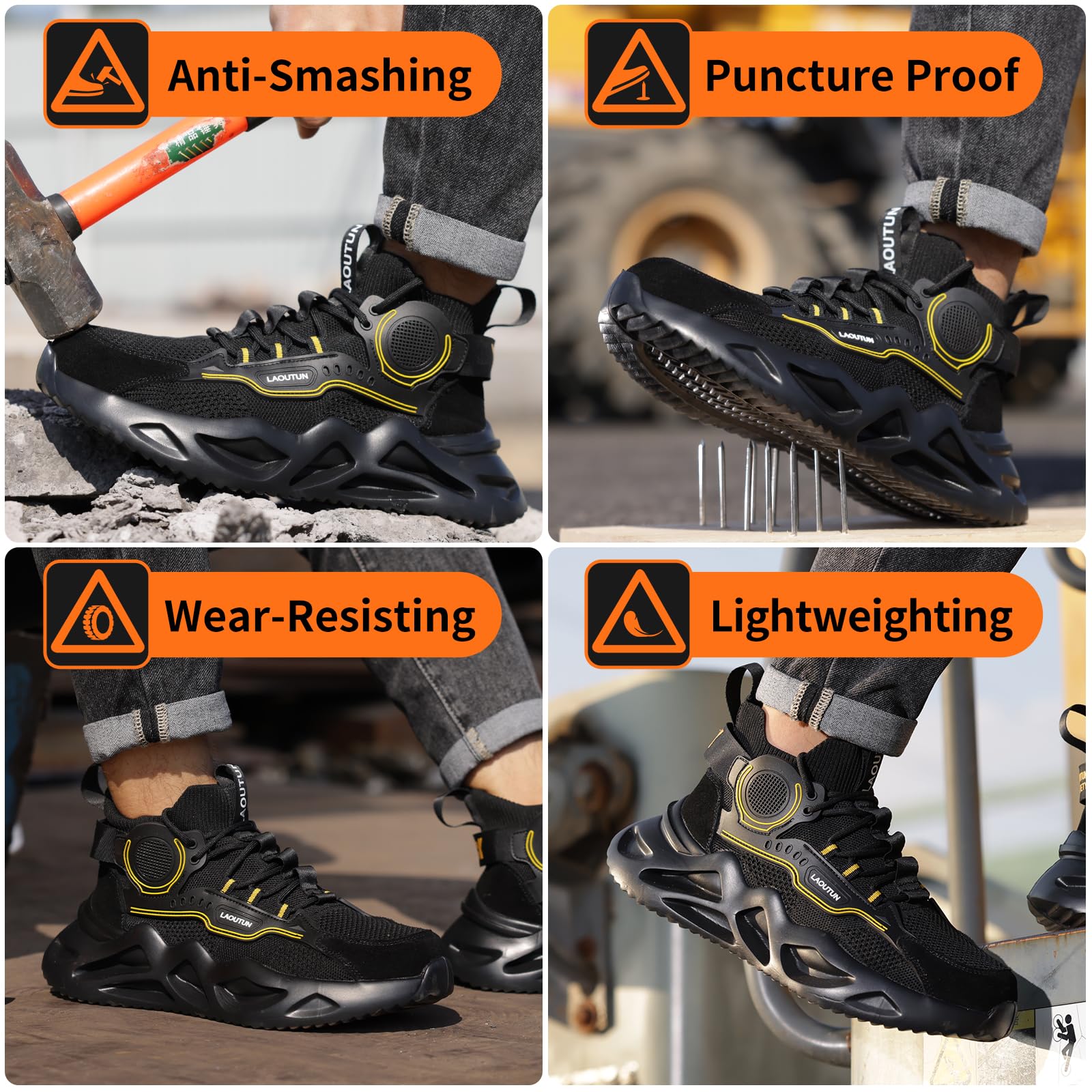 LAoutun Steel Toe Work Shoes for Men & Women - Safety Sneakers with Puncture Proof, Slip Resistant & Lightweight Design - Perfect for Construction, Warehouse & Industrial Work