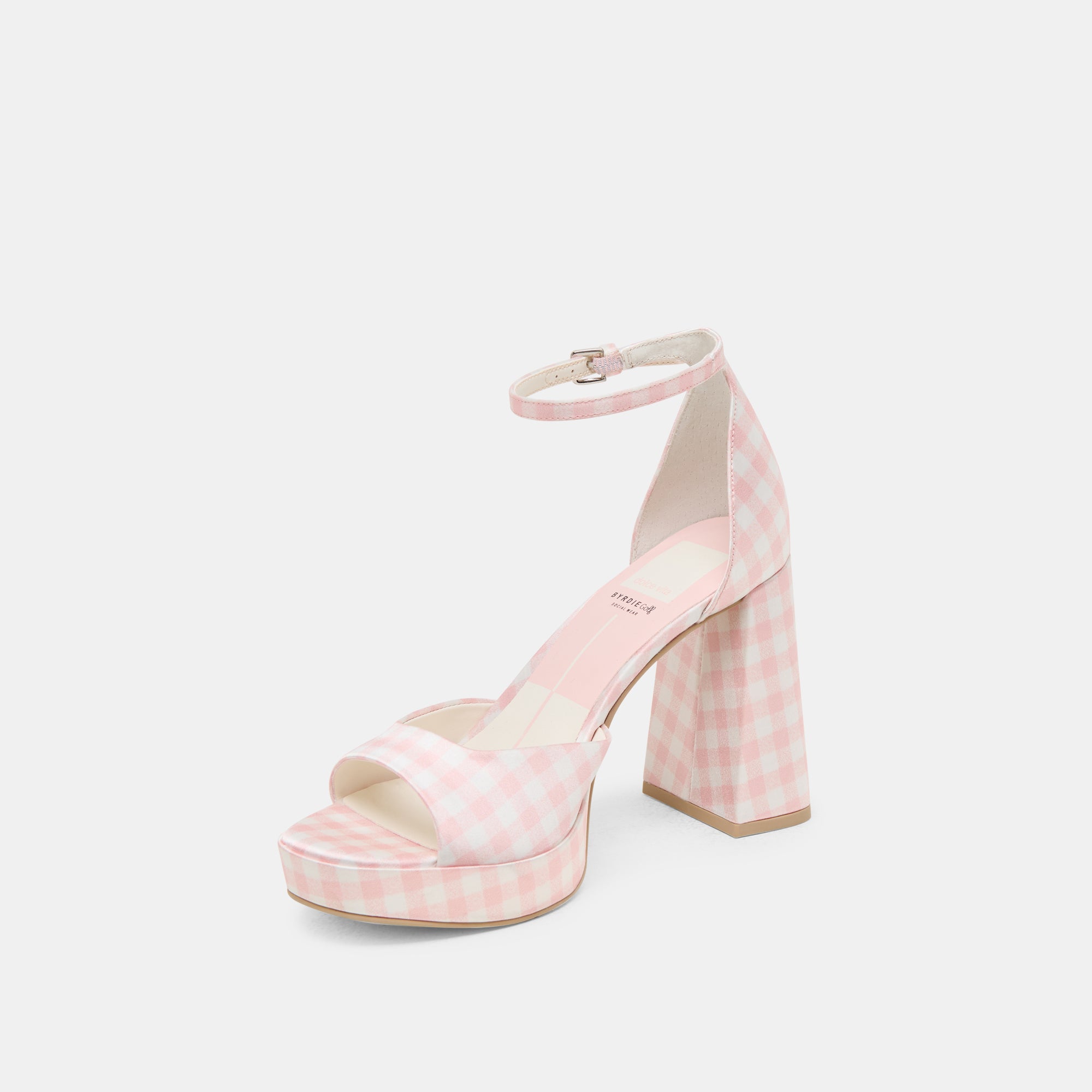 PANDRO X BYRDIE Golf Wide Heels - Pink Plaid Gingham Women's Shoes for Walking & Casual Wear | Comfortable & Stylish for Work, Parties & Everyday Outfits