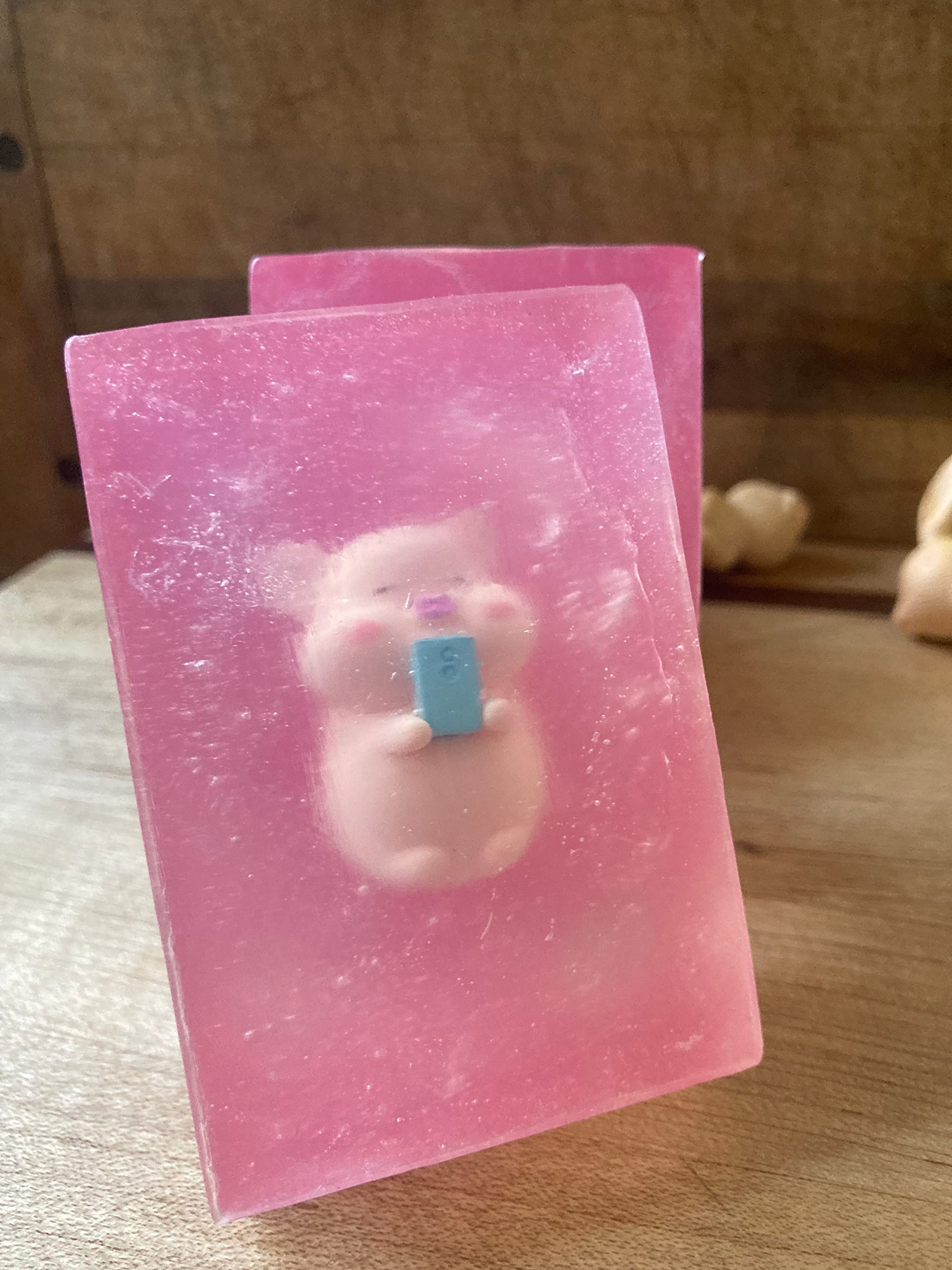 Bunny or Pig Toy Embedded Glycerin Soap Bar - Cute Rabbit Shaped Handmade Soap for Kids Bath Time & Sensory Play