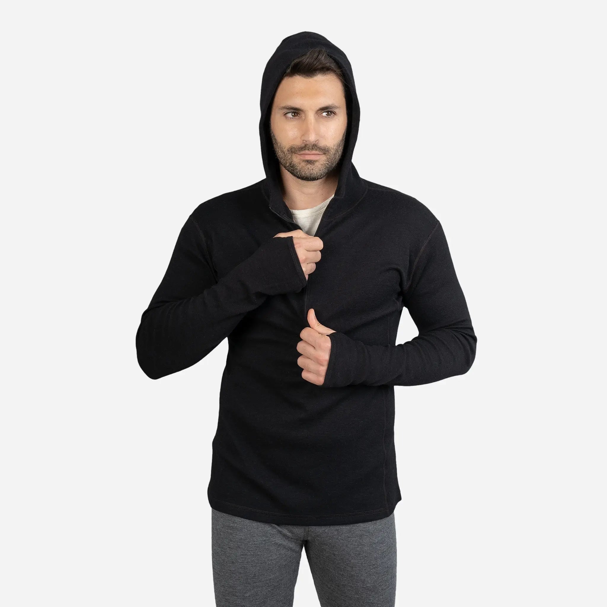Men's Alpaca Wool Hoodie - 300 Lightweight Half Zip Pullover for Outdoor Hiking & Winter Travel | Soft Thermal Fleece Sweatshirt