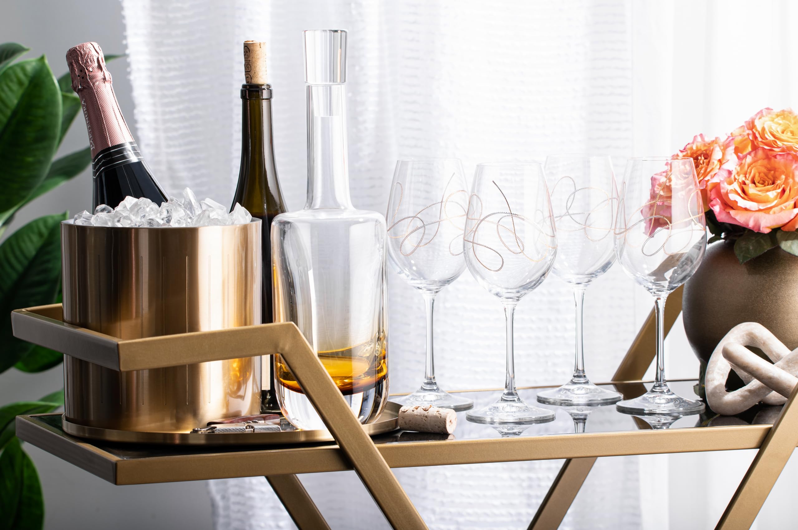 Premium Barski Crystal Wine Goblets Set of 4 - 14oz European Made Gold Accent Stemware for Wedding, Anniversary & Fine Dining Elegance