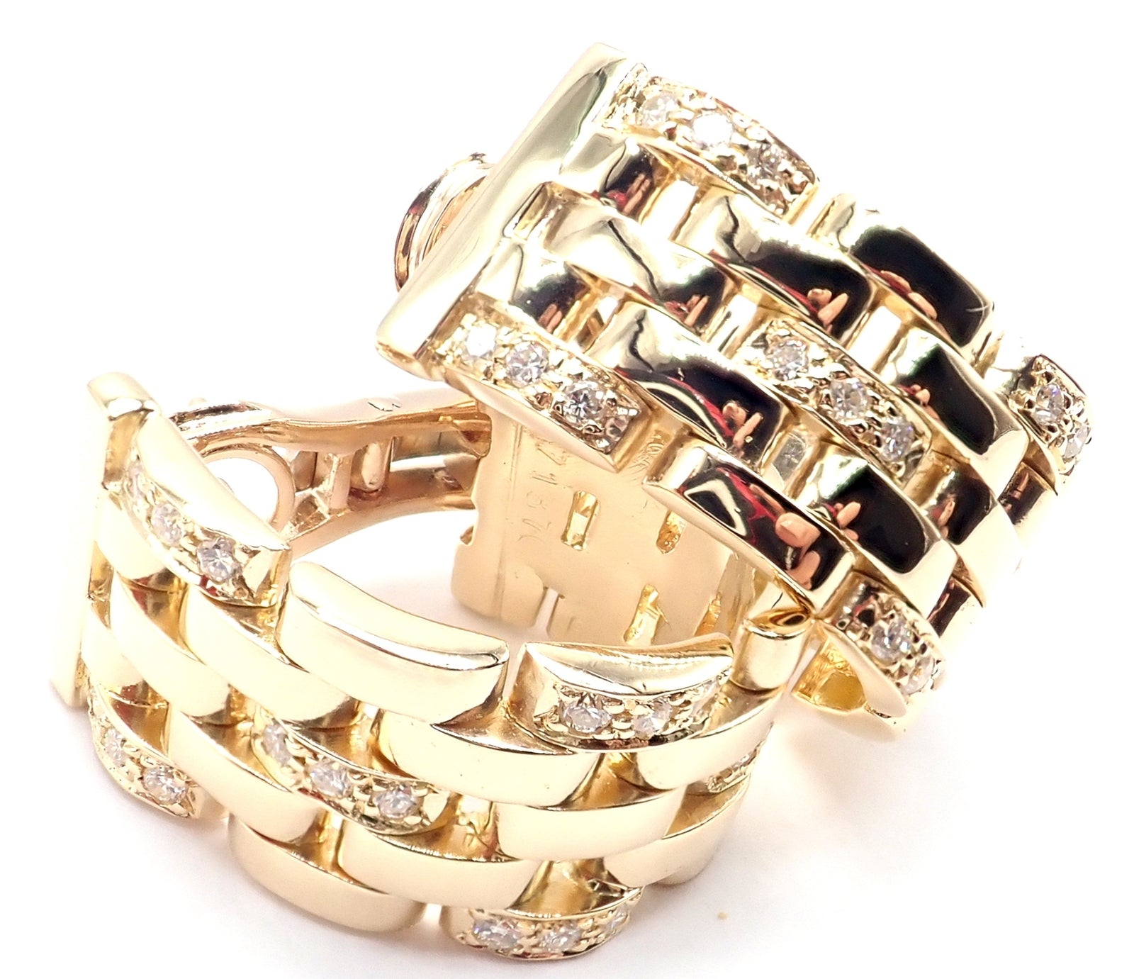 Authentic Cartier Maillon Panthere 18K Gold Diamond Five Row Link Earrings - Luxury Jewelry for Women, Perfect for Parties, Weddings & Special Occasions