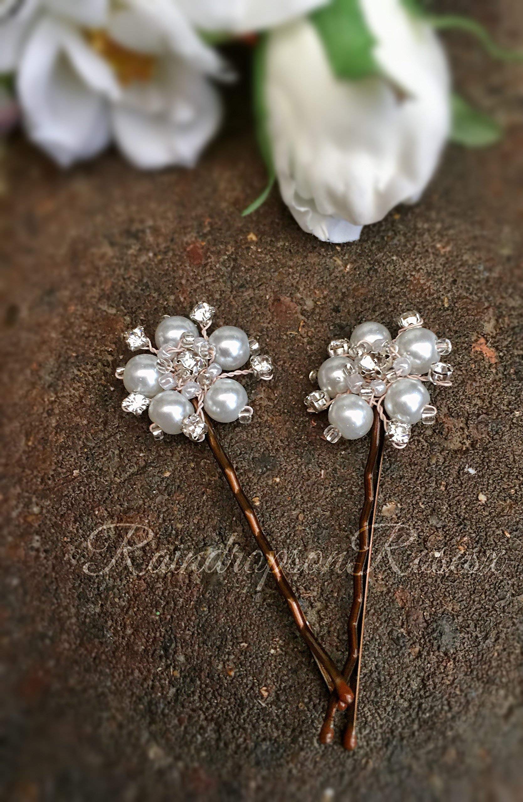 Pearl & Diamond Flower Hair Bobby Pins - Elegant Wedding Hair Accessories for Brides, Bridesmaids, Prom, Dance, Party & Ballet - Perfect for Special Occasions and Everyday Glam