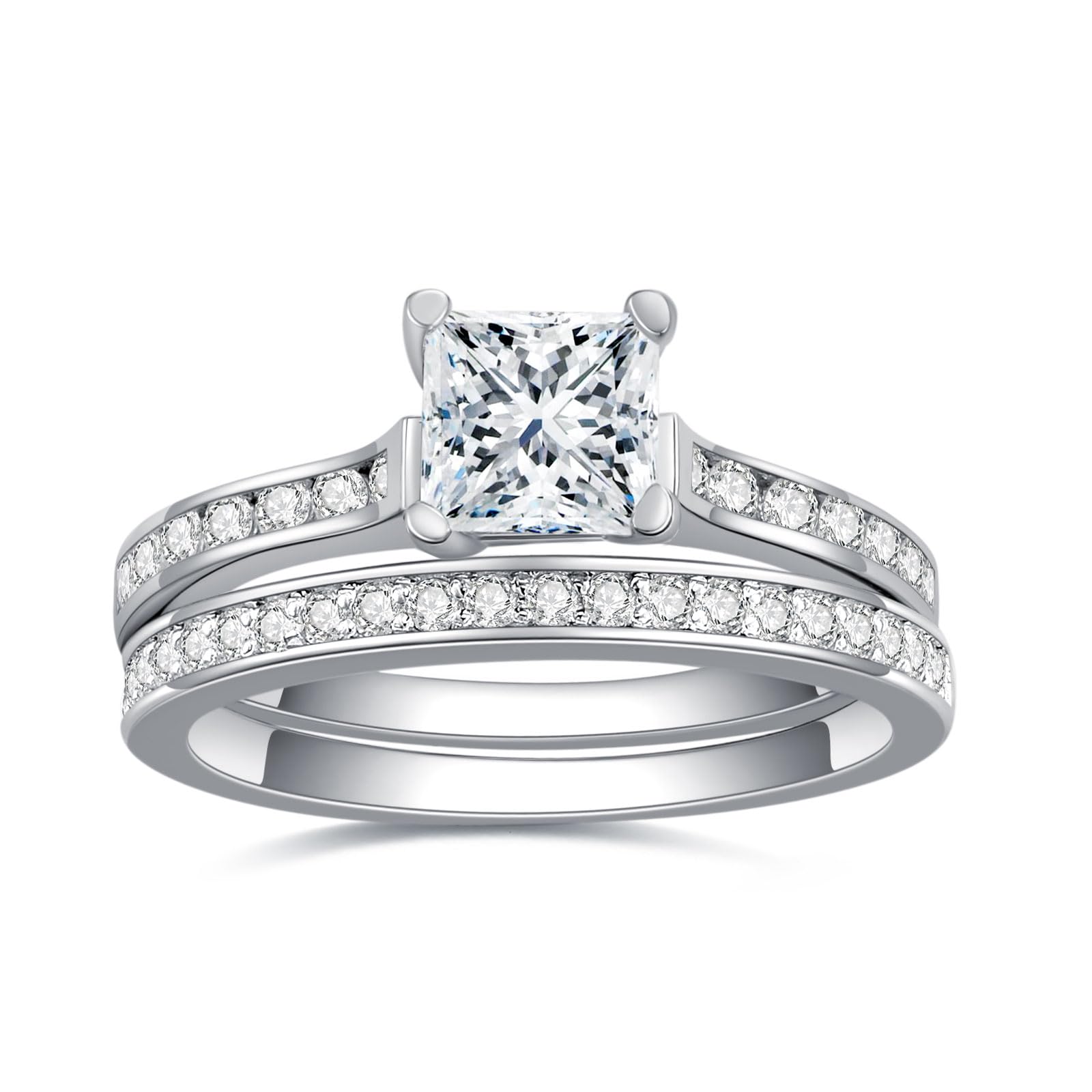1.4 Carat (ctw) Princess Cut Moissanite Wedding Ring Set for Women - S925 Sterling Silver Bridal Set - Perfect for Wedding, Anniversary & Engagement - Elegant Jewelry Gift for Her