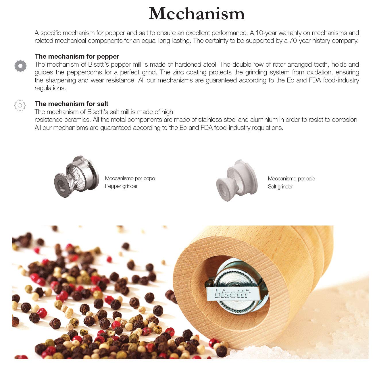 Premium Bisetti Imperia 4 Inch Olive Wood Pepper Mill - Adjustable Ceramic Grinder for Coarse to Fine Seasoning | Perfect for Kitchen, Dining Table & Gourmet Cooking