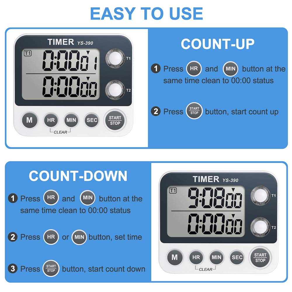 HomeMall Digital Kitchen Timer - Dual Count Up/Down with Magnetic Back, Large LCD Display, Adjustable Volume & Flashing Alarm - Perfect for Baking, Cooking, Meal Prep & Kitchen Organization (Battery Included)