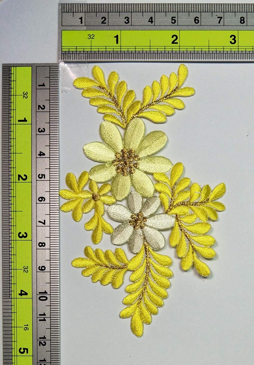 Yellow Daisy Orchid Embroidered Iron-On Patch - Boho Floral Retro Applique for DIY Sewing, Costumes & Accessories - Perfect for Denim Jackets, Backpacks & Hippie Fashion