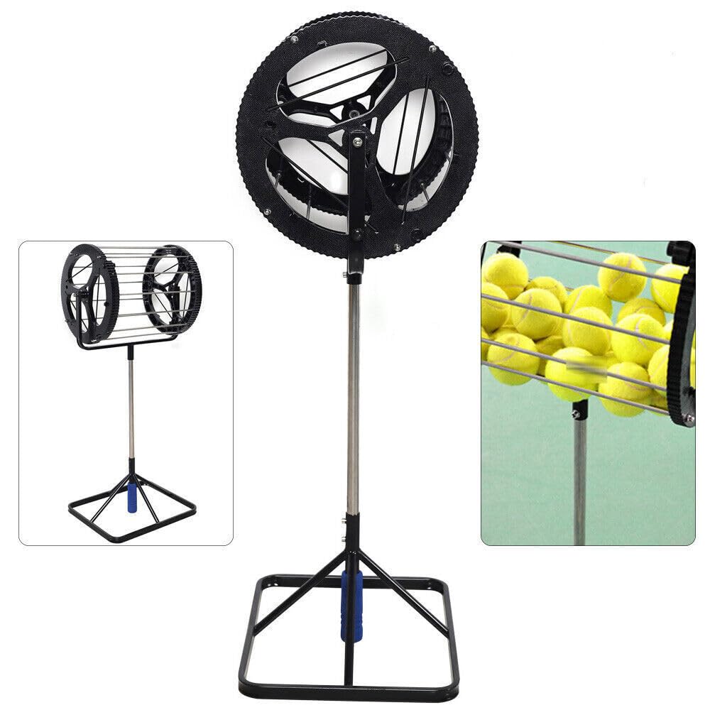 2 in 1 Tennis Ball Picker & Hopper - 55 Large Capacity Stainless Steel Ball Collector with Automatic Rollers - Black Tennis Ball Grabber & Saver Tool for Easy Court Cleanup & Training Sessions