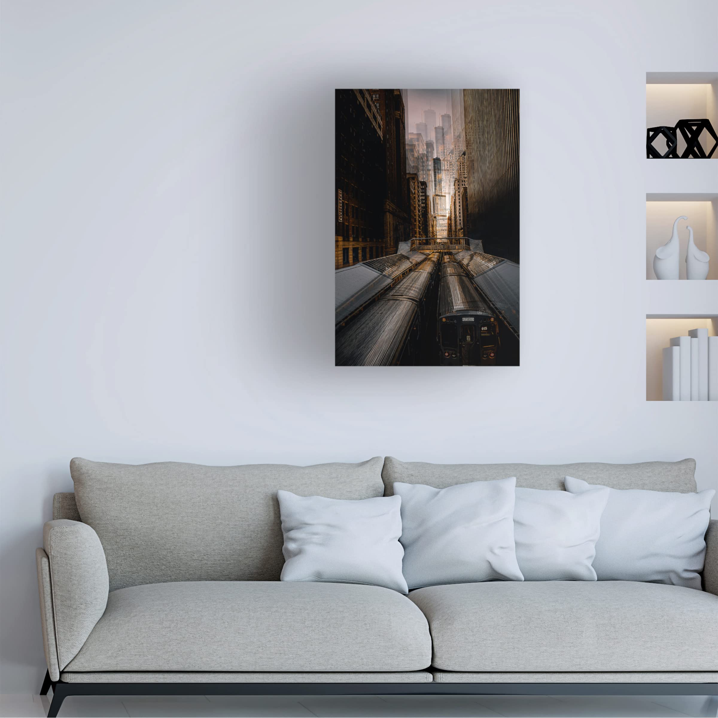 Trademark Fine Art 'Chicago Station 2' by Carmine Chiriaco - Stretched Canvas Wall Art for Living Room, Office & Home Decor | Modern Cityscape Painting