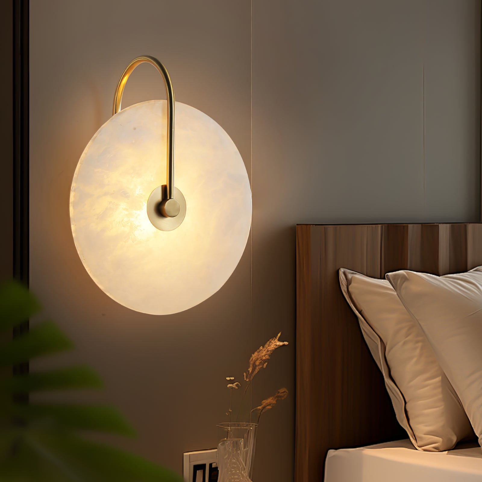 Alabaster LED Plug-In Wall Sconce Light - Modern Plug in Wall Lamp for Bedroom, Living Room, Hallway & Office Decor