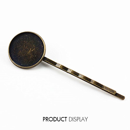 Antique Bronze 20mm Round Filigree Bobby Pins with Cabochon Setting - 50pcs Hair Clips for Jewelry Making, Bridal Hair Accessories, DIY Crafts, and Vintage Hairstyles - Bulk Hairpin Findings (BP54)