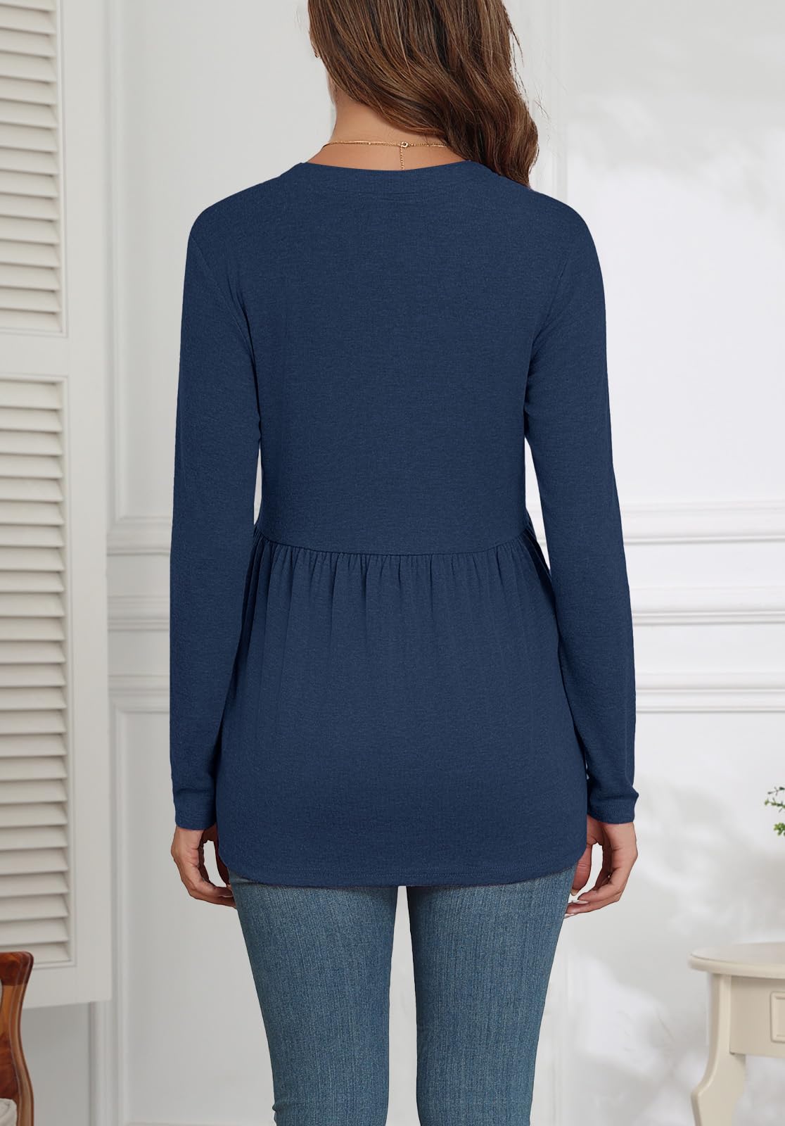 Xpenyo Women's Maternity Tops - Long Sleeve V-Neck Pregnancy Blouses & Tunics for Fall 2024 - Comfortable Button-Up Dressy Shirts for Work, Casual Wear & Baby Showers