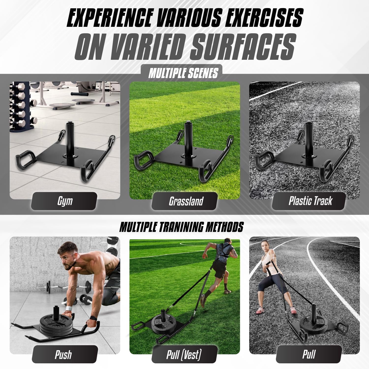 Yes4All Weighted Training Pull Sled with Vest & Steel Buckle - Compatible with 1-2 Inch Weight Plates - Heavy Duty Sled Workout Equipment for Athletic Training, Speed Drills & Strength Building - Perfect for Football, Track & CrossFit Training