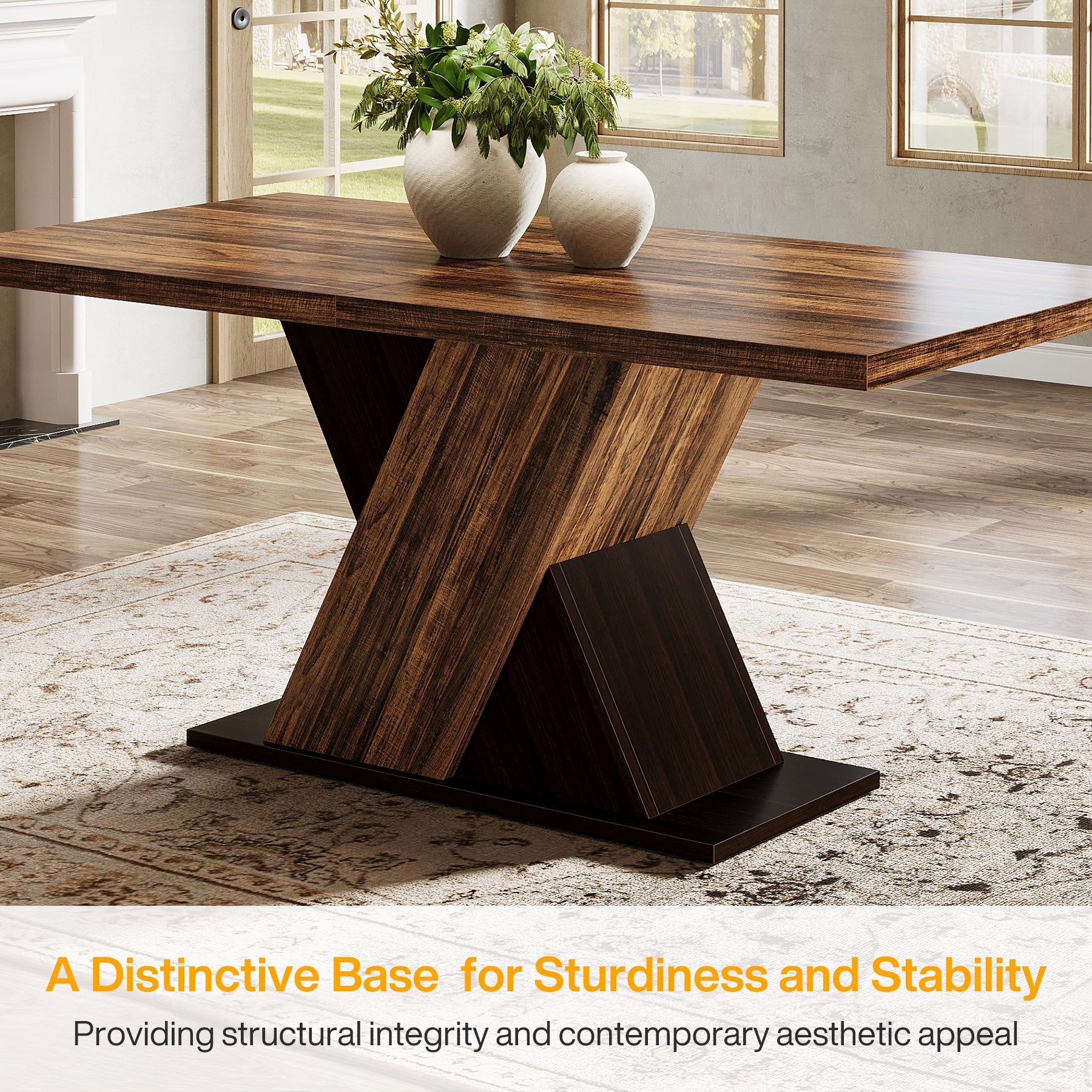 55 Inch Solid Wood Dining Table - Modern Kitchen & Dining Room Table for 4-6 People - Perfect for Family Meals, Dinner Parties & Small Space Living