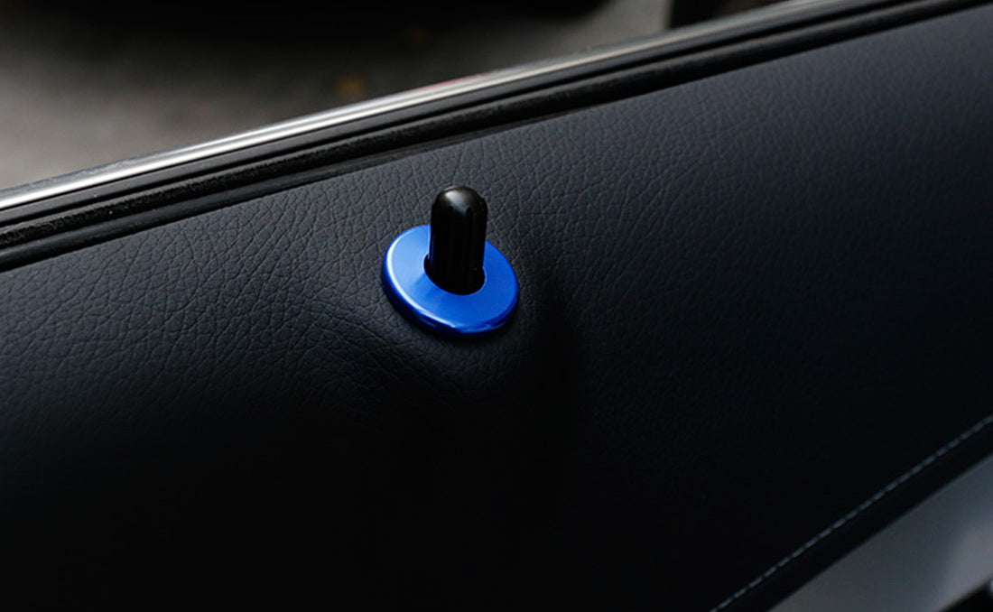 Premium Blue Aluminum Decorative Door Lock Knob Covers for Mercedes C-Class, E-Class, S-Class, GLC & GLE - Sleek Car Interior Accessories for Enhanced Style & Protection