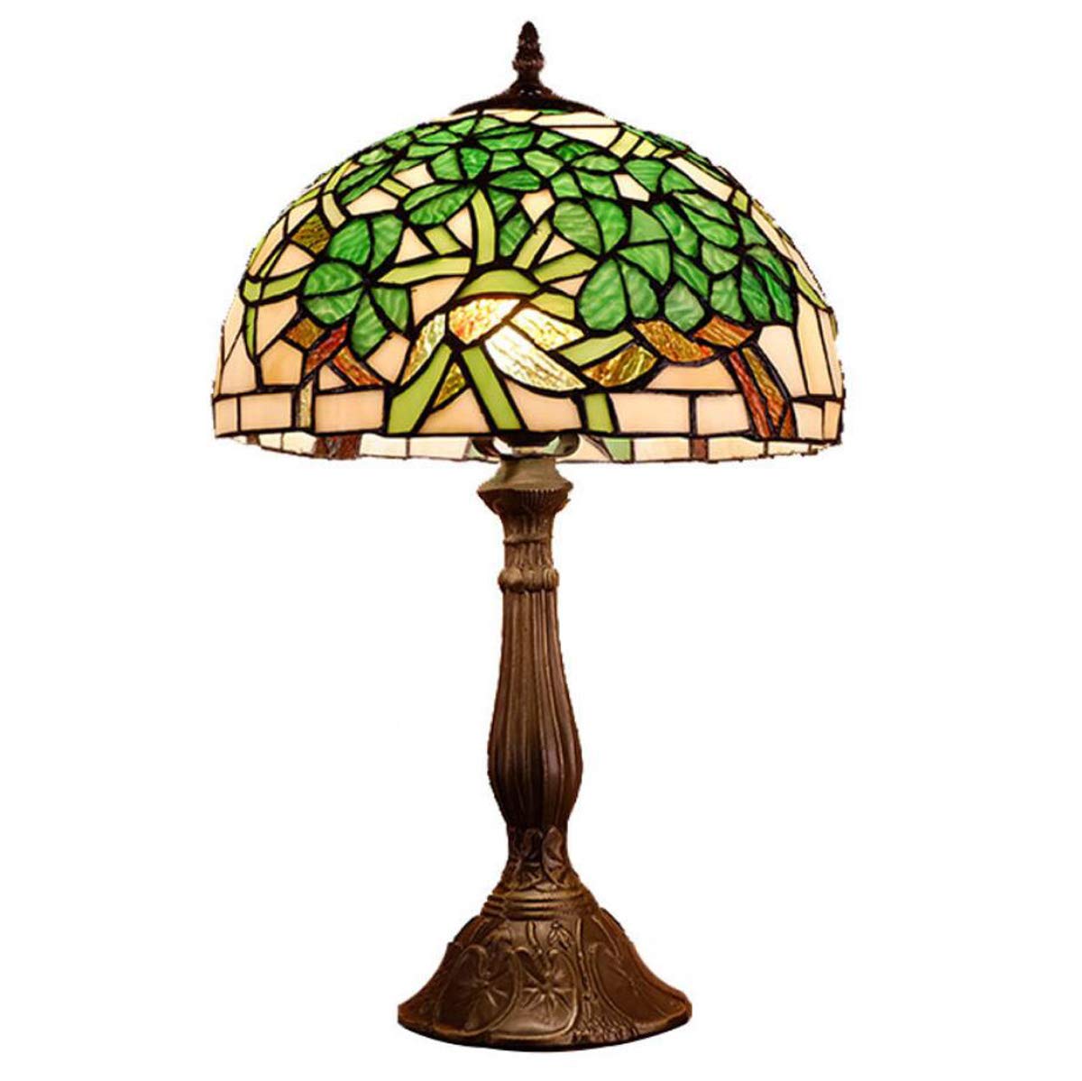 GDLight Tiffany Style Desk Lamp - Pastoral Green Leaves Stained Glass Table Lamp with Alloy Base for Bedroom, Living Room & Office | Perfect for Reading, Study & Home Decor