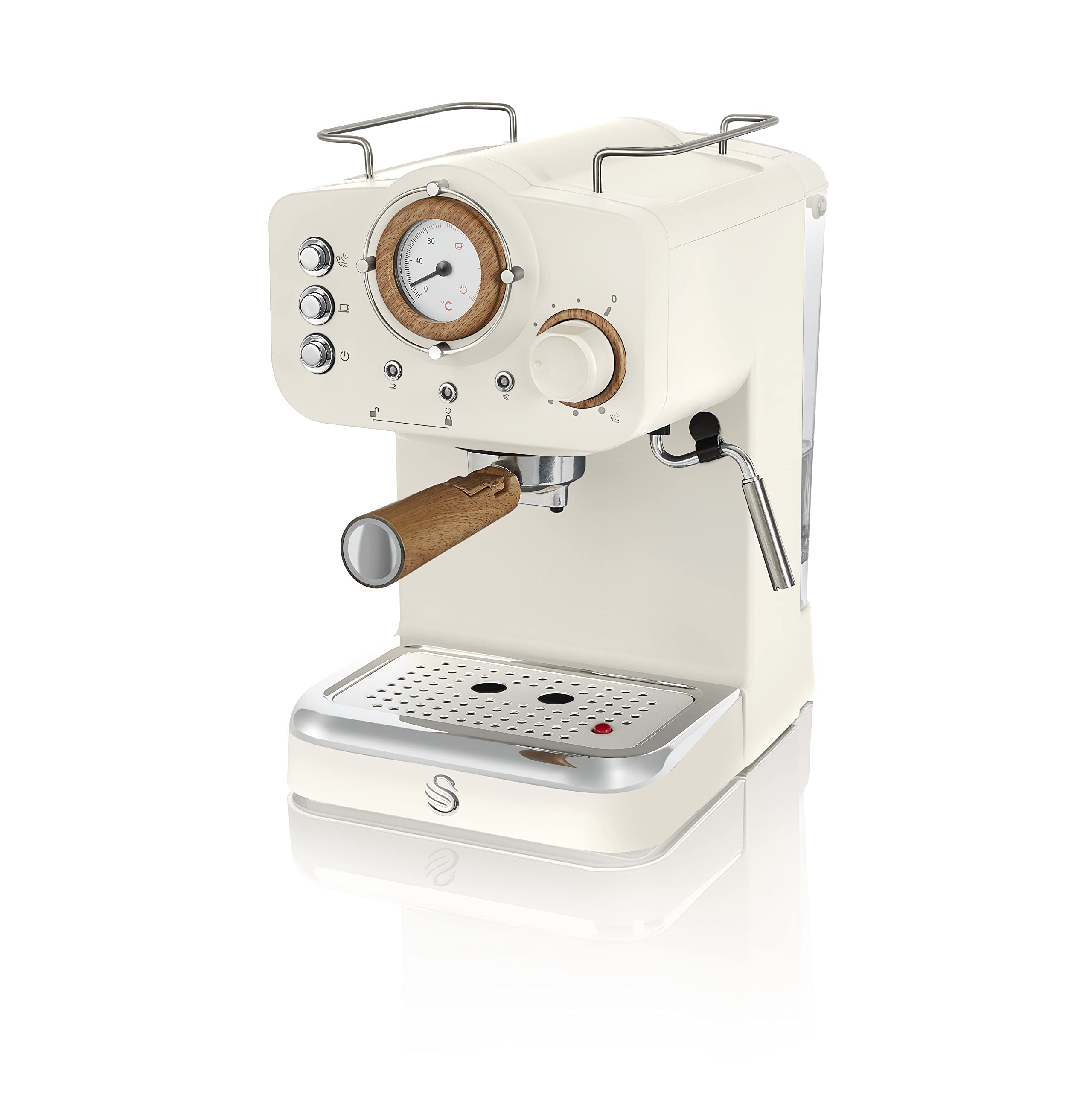 Swan SK22110WHTN Nordic Espresso Coffee Machine with Milk Frother - 1100W Steam Pressure Control, 1.2L Removable Water Tank in Cotton White - Perfect for Home Baristas & Coffee Lovers (Great for Breakfast, Office Use & Entertaining Guests)