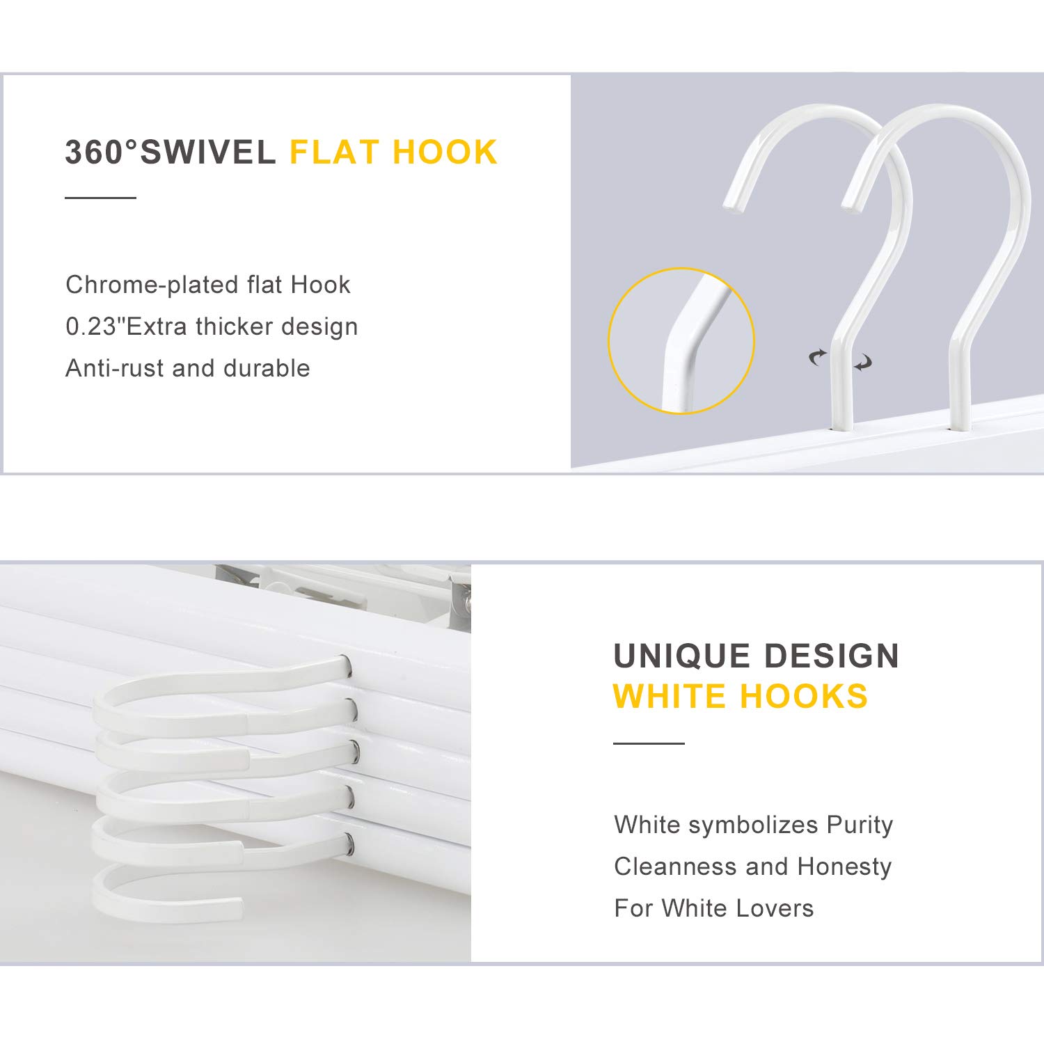 Premium Wooden Pants Hangers with Clips - 20 Pack All White Smooth Finish Skirt & Jeans Hangers, 360° Swivel Anti-Rust Flat Hook for Slacks, Trousers & Dresses - Perfect for Closet Organization & Retail Display