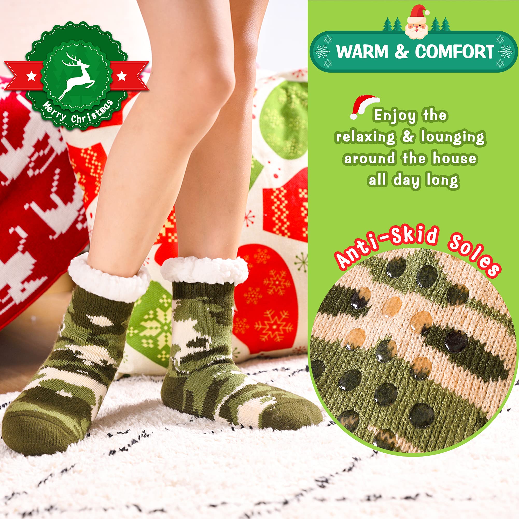 Soft Warm Fleece-Lined Fuzzy Slipper Socks for Kids & Toddlers - Boys Girls Winter Home Socks with Non-Slip Grip - Perfect for Christmas Stockings, Indoor Comfort & Cozy Family Moments