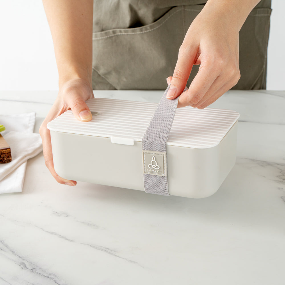 Bento Tek 34oz Gray Buddha Box Lunch Container with White Lid - 7.5
