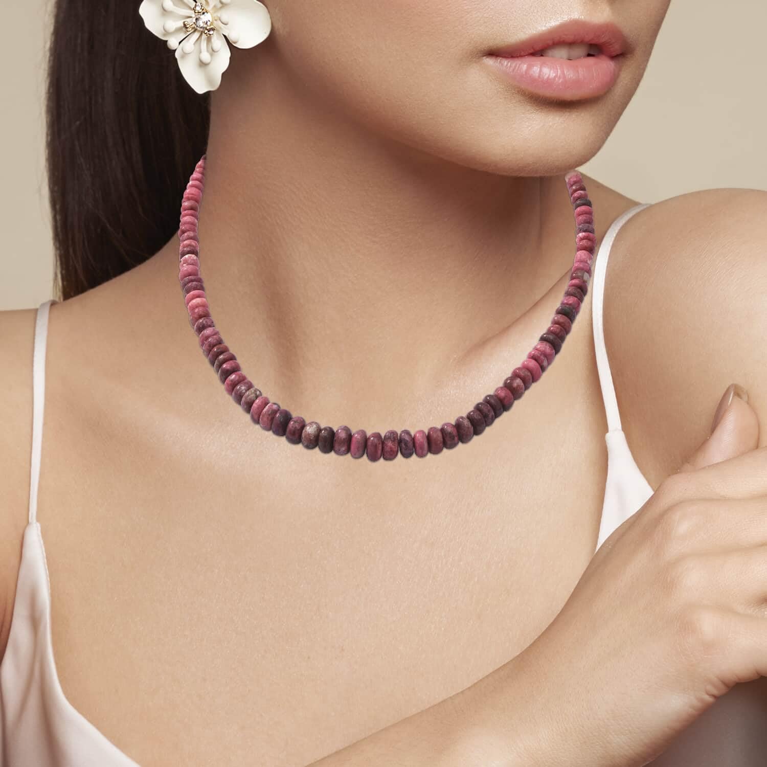 925 Sterling Silver Rhodium Plated Thulite Necklace for Women - 18