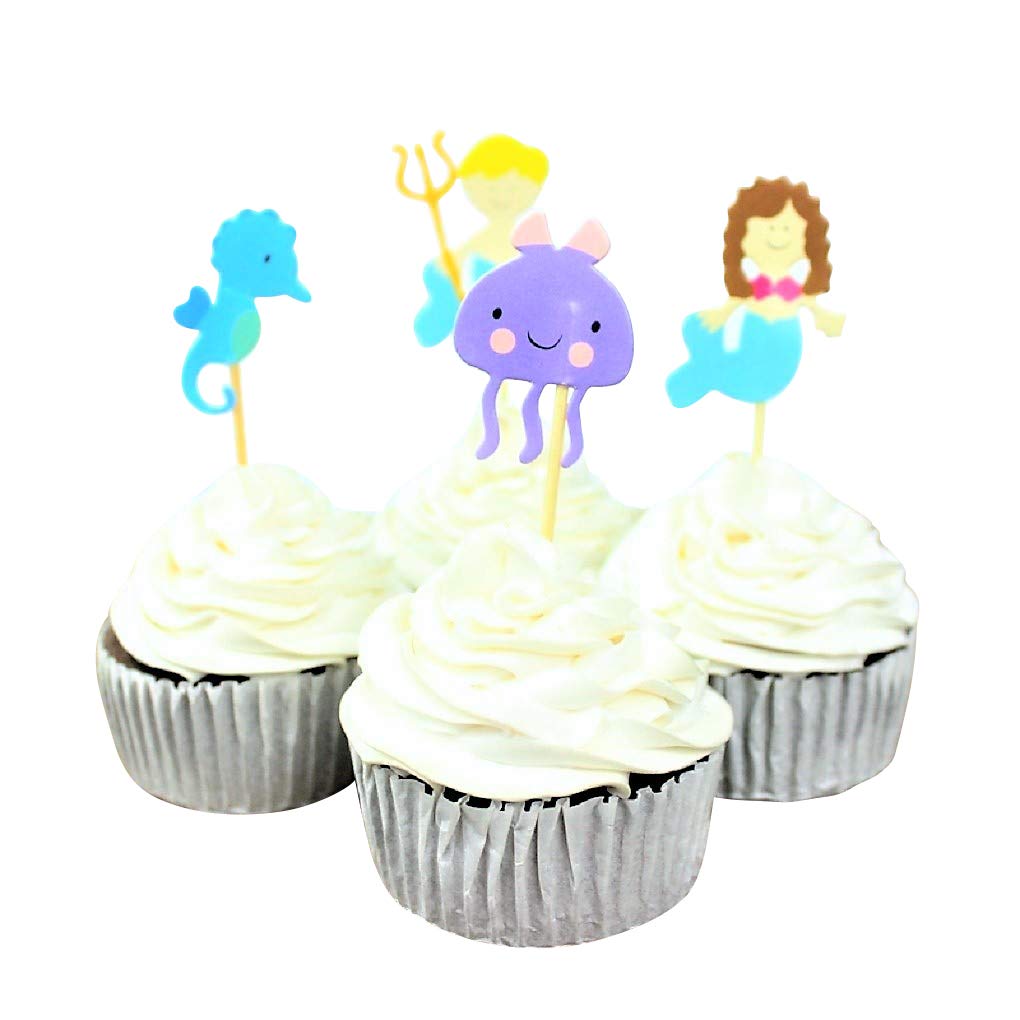 24-Pack Ocean & Mermaid Themed Cupcake Toppers for Birthday Parties, Baby Showers & Under the Sea Decorations – Edible & Non-Toxic