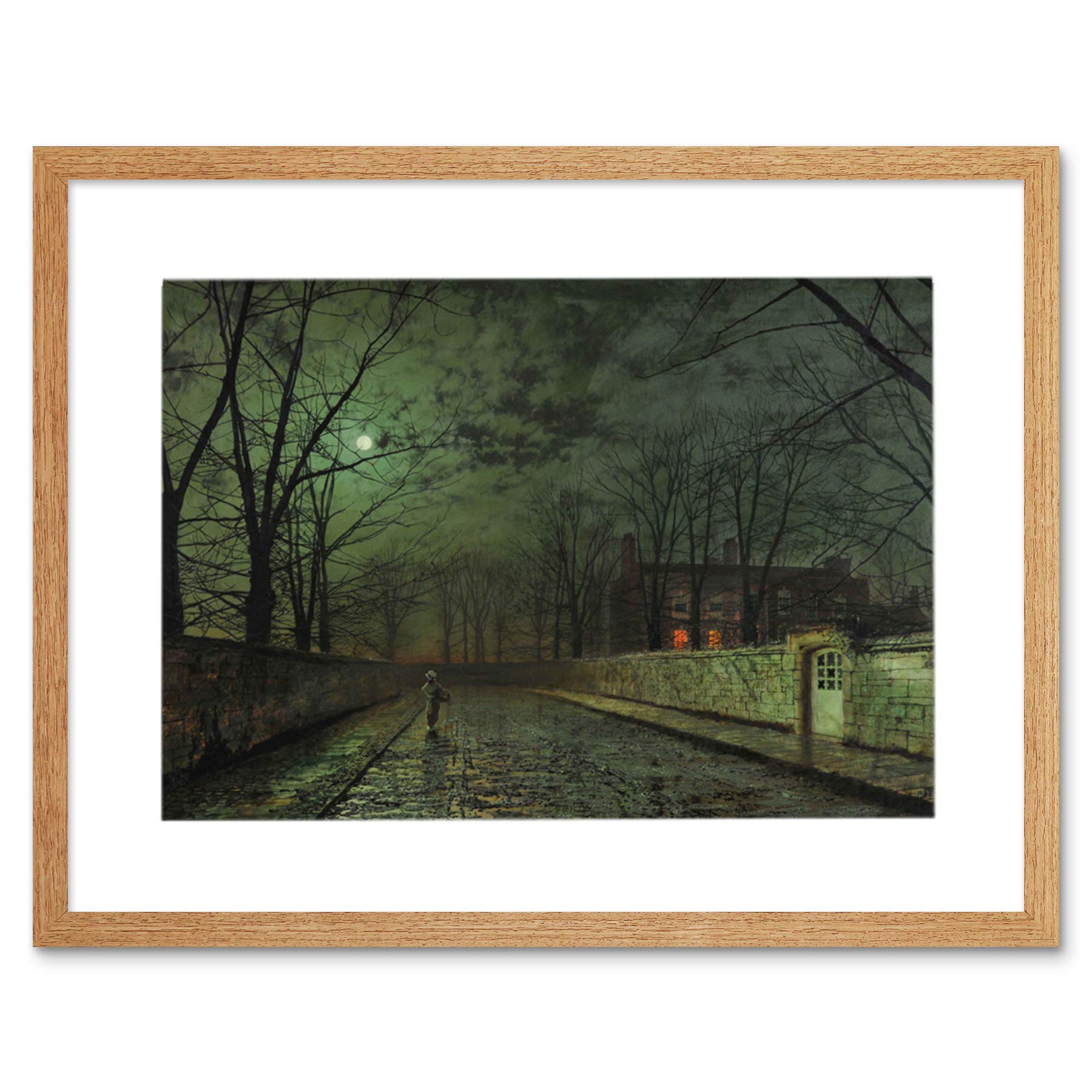 Atkinson Grimshaw Moonlit Street Painting Art Frame Print Picture 12x46 - Vintage British Landscape Wall Decor for Living Room, Bedroom & Office