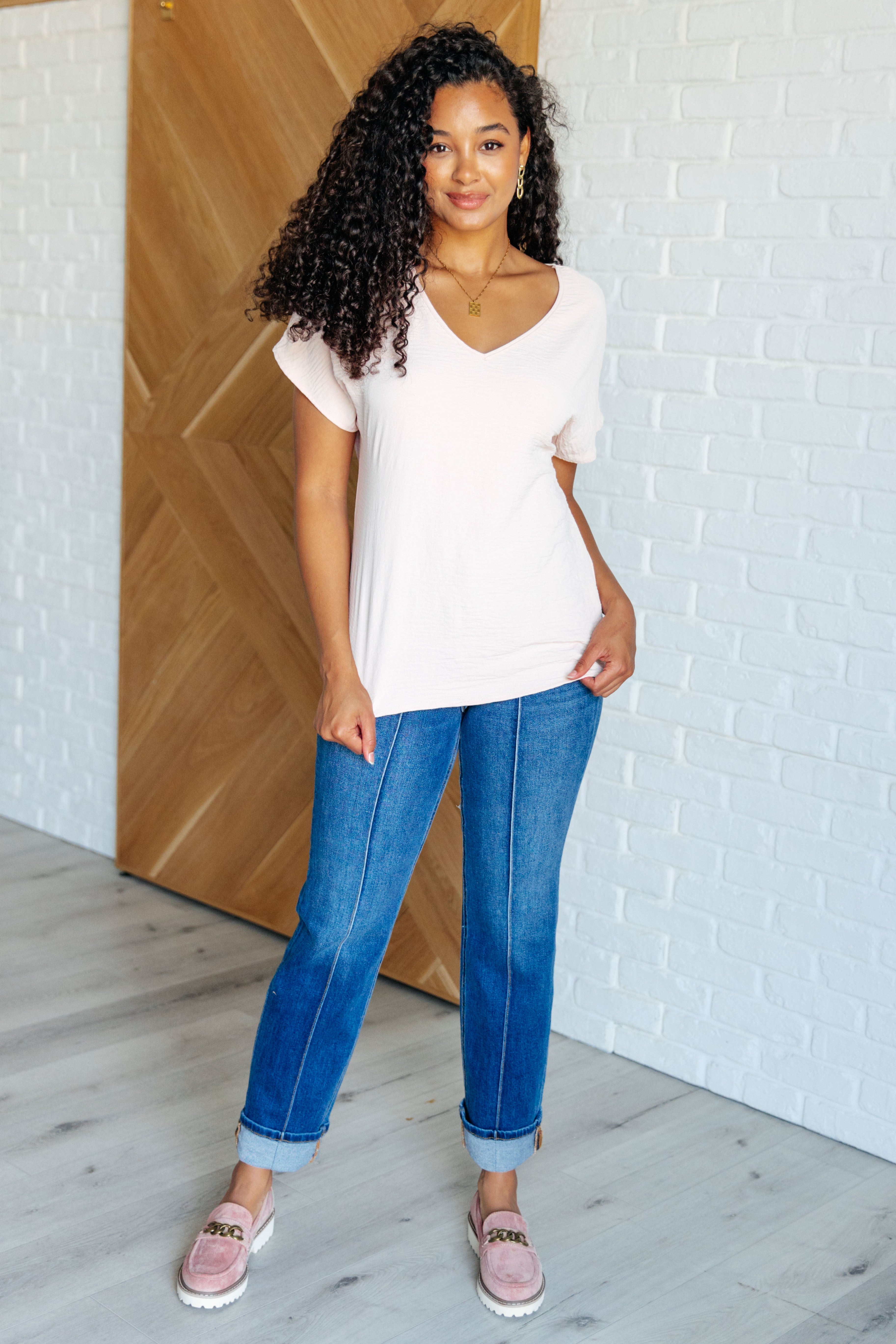 Blush V Neck Top for Women - Soft & Comfortable FAQ T-Shirt - Perfect for Casual Wear, Work & Everyday Outfits
