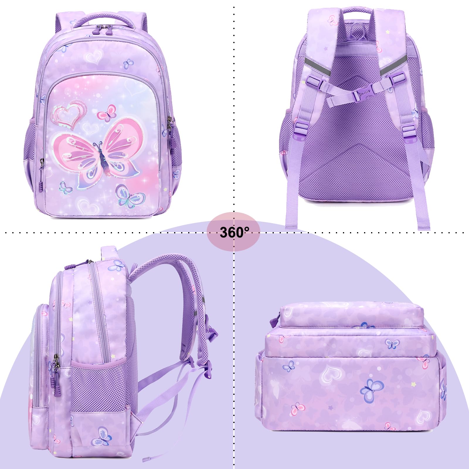 Unicorn Backpack for Girls - 3 in 1 School Bookbag Set with Pencil Case & Lunch Box | Cute Elementary Backpack for School, Travel & Daily Use