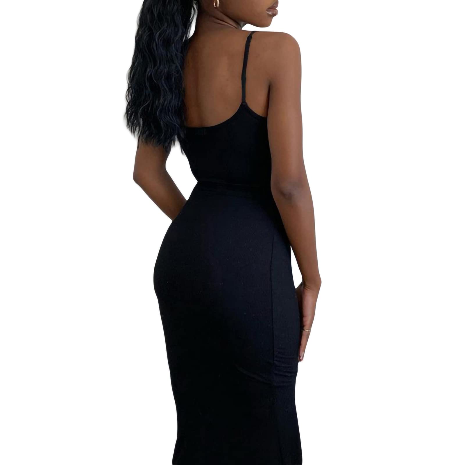 Sexy Women's Solid Maxi Bodycon Dress - Spaghetti Strap Sleeveless Cami Long Dress for Evening Party, Club, Wedding & Formal Occasions