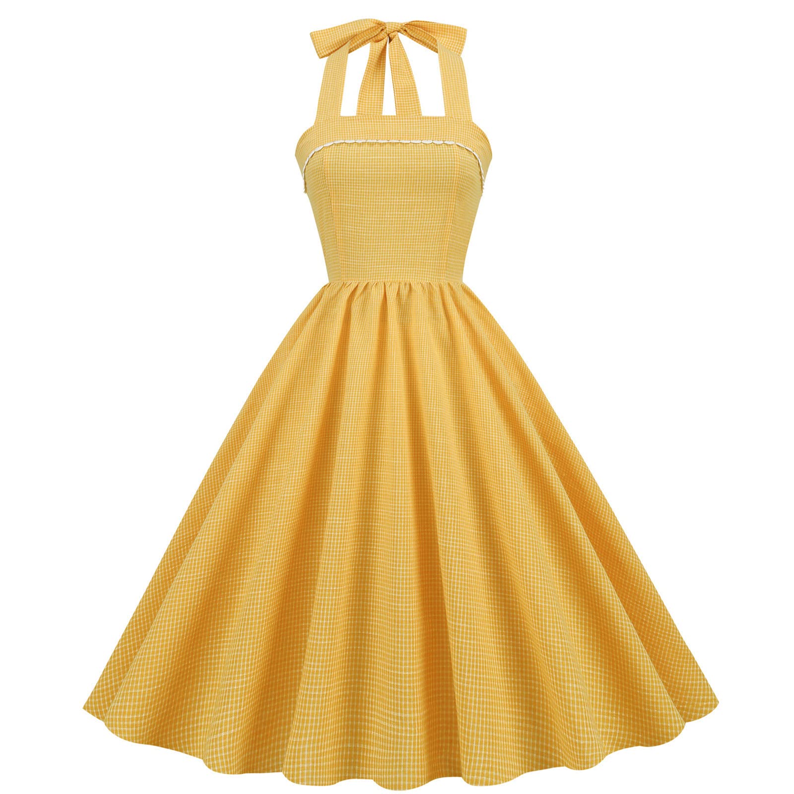 Elegant Summer Prom Dress for Women - Sexy Sleeveless Plaid Halter Neck Tie Midi Dress | Perfect for Graduation, Homecoming & Cocktail Parties
