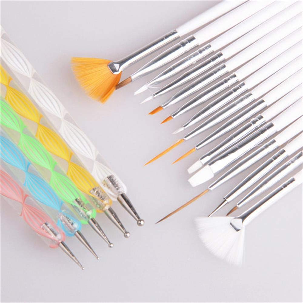 20Pcs Nail Art Brush Set - Dotting, Painting & Drawing Tools for Professional Manicure | Polish Brush Pen Kit for Nail Design (Pink) | Perfect for Home Salon, DIY Nail Art & Professional Use