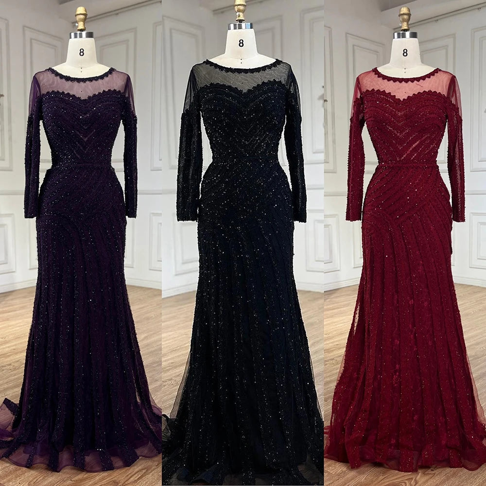 Elegant Black Mermaid Evening Gown with Purple Accents - Luxury Dubai Arabic Style Women's Party Dress LA72656 | Perfect for Formal Events, Galas & Special Occasions