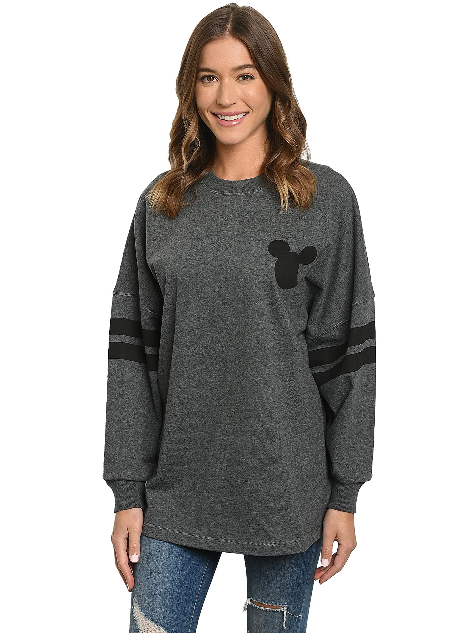 Disney Women's Oversized Mickey & Minnie Mouse Long Sleeve Jersey T-Shirt - Soft Cotton Casual Wear for Theme Parks, Movie Nights & Disney Vacations