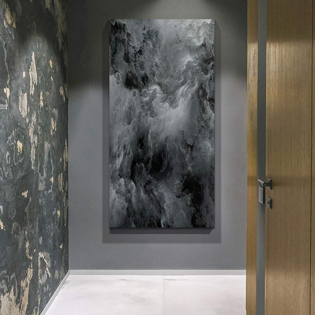Denozer Abstract Black and White Mist Canvas Wall Art - 24x48 Inch Giclee Print for Home, Office & Hotel Decor | Modern Wall Painting for Living Room, Bedroom & Lobby