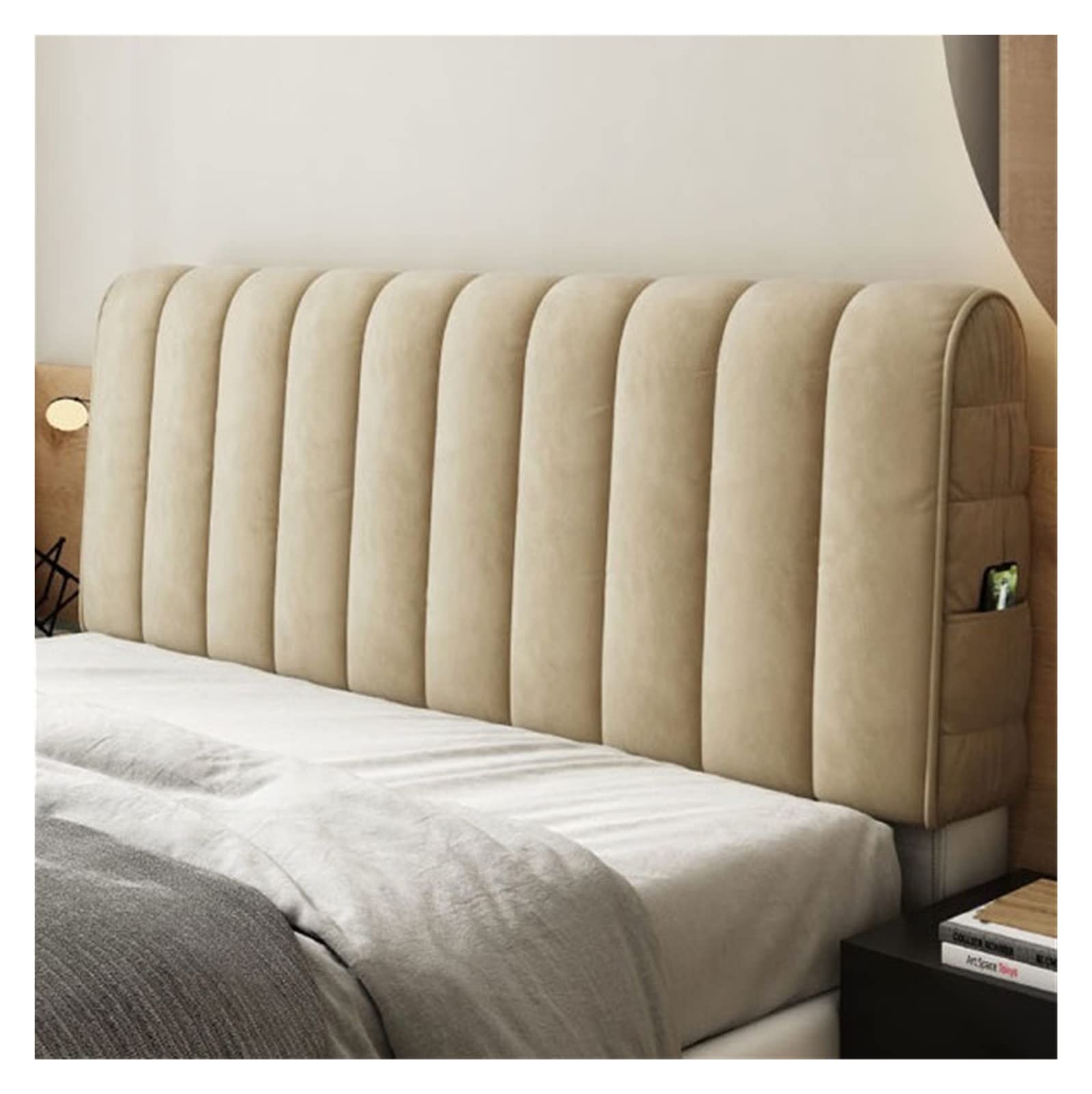 Luxury Velvet Padded Headboard Cover - Double/Single Bed Headboard Slipcover Protector (86 inch/220cm, Brown/Pink/Green/Grey) - Dustproof & Stylish for Master Bedroom, Guest Room & Airbnb Decor