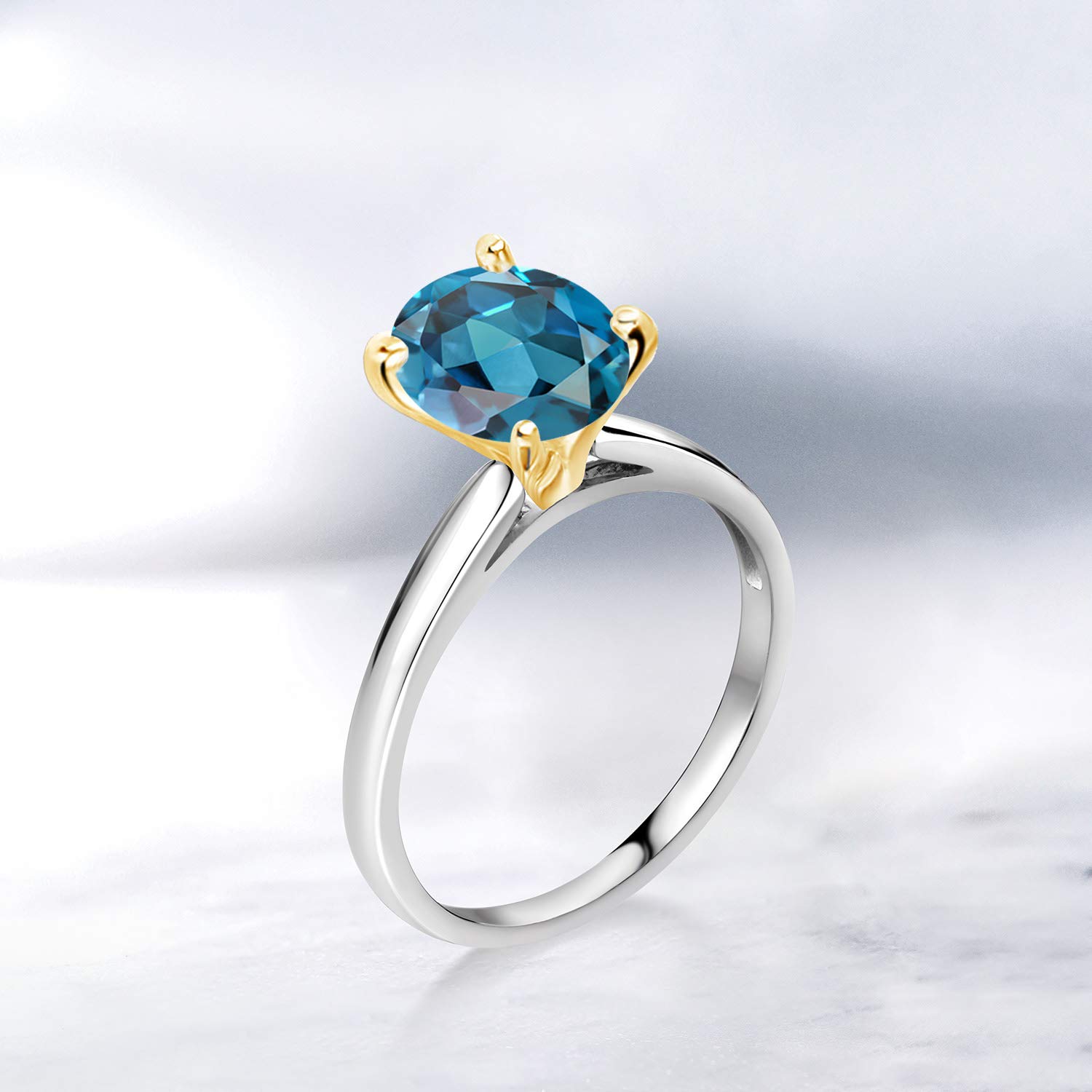 2.25 Ct Oval London Blue Topaz 10K White & Yellow Gold Ring for Women | Gem Stone King | Elegant Jewelry for Engagement, Wedding & Special Occasions