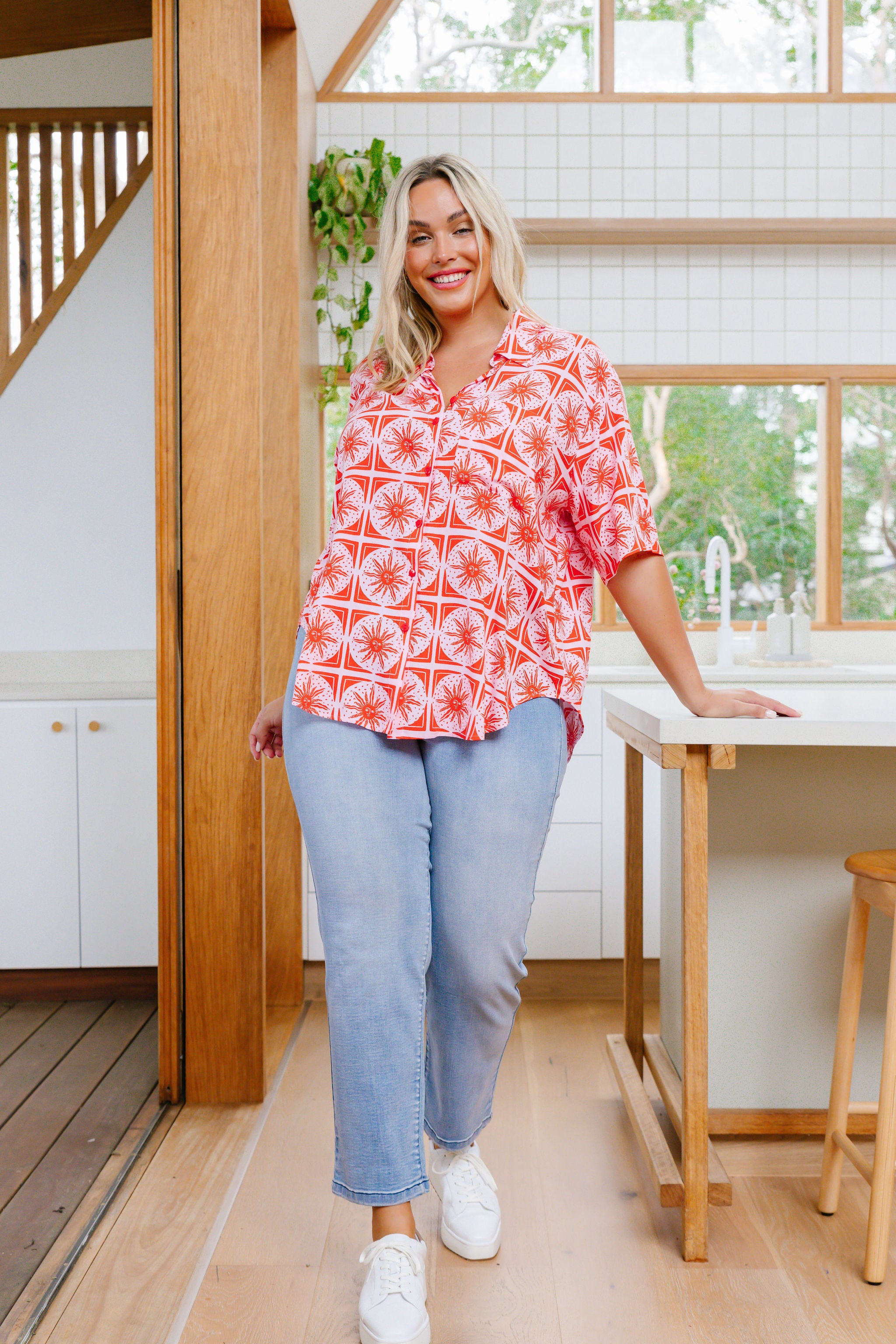 Samara Shirt in Chasing Sunlight Red | Women's Casual Button-Down Blouse | Perfect for Office Wear, Date Nights & Spring Outfits